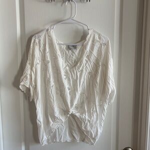 Jade Johnny Was White Butterfly Embroidered V-Neck Tie-Front Blouse